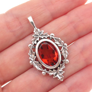 925 Sterling Silver Vintage Real Amber Floral Oxidized Charm Pendant