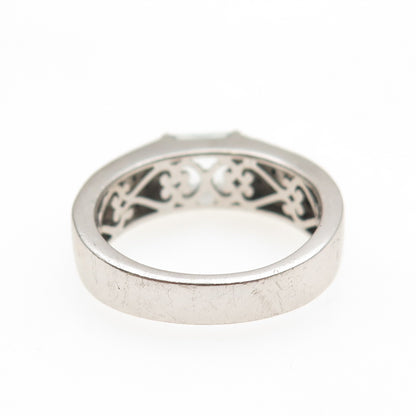 925 Sterling Silver Real Blue Diamond & Princess-Cut Aquamarine Ring Size 11