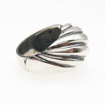 925 Sterling Silver Vintage Modernist Ribbed Oxidized Ring Size 7
