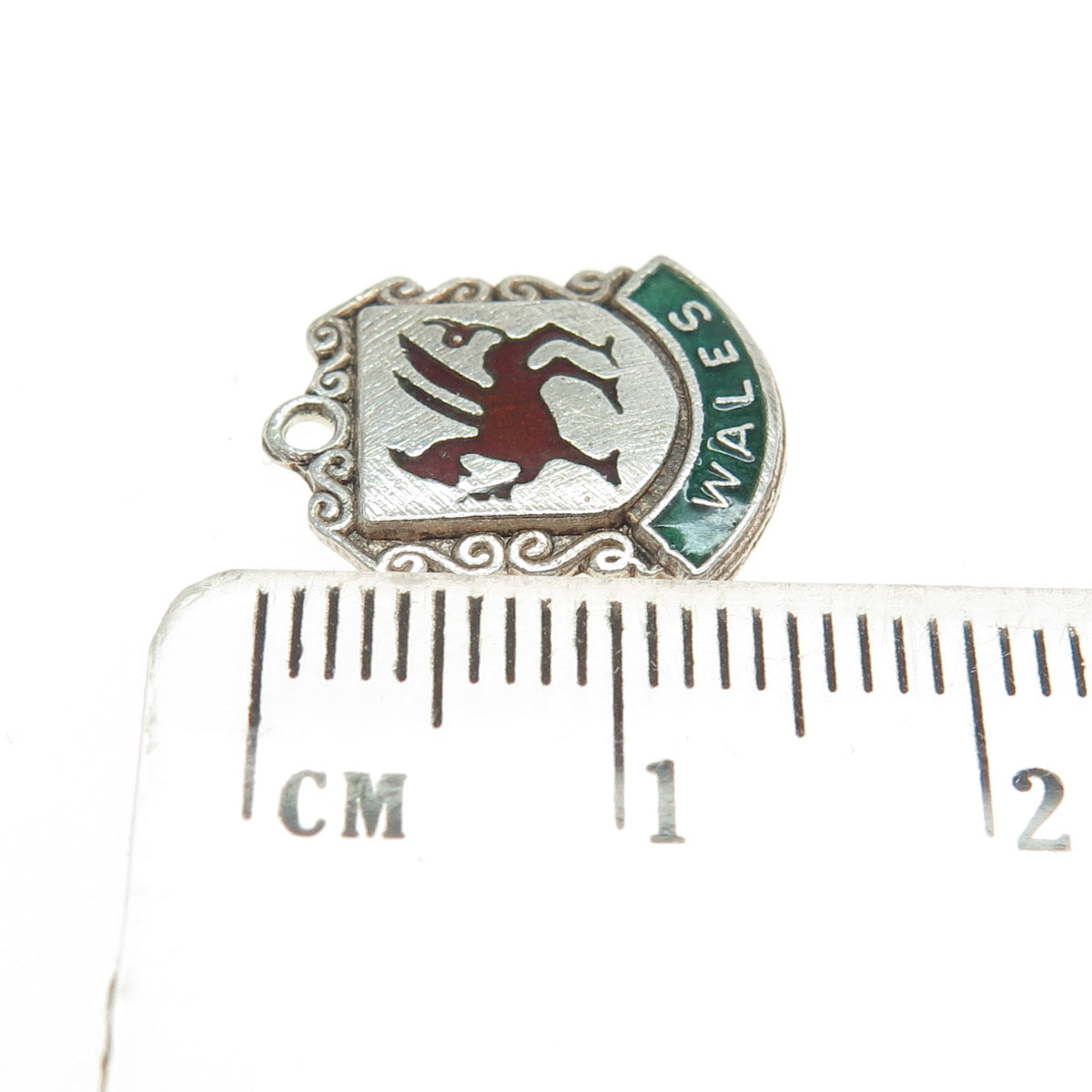 925 Sterling Silver Antique Art Deco Enamel "Wales" Coat of Arms Pendant