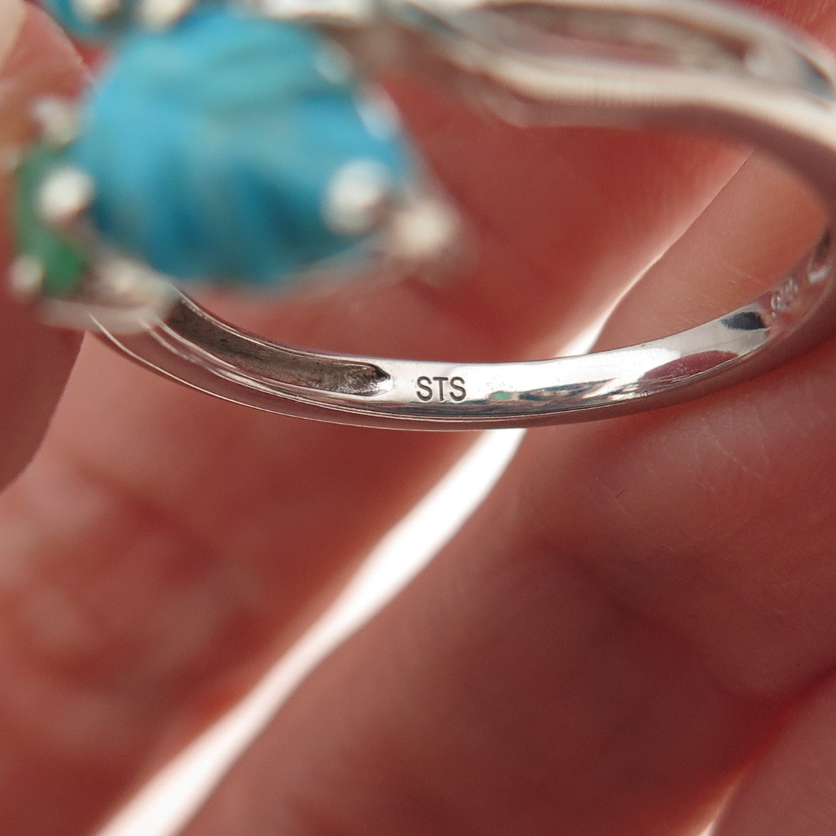 Chuck Clemency 925 Sterling Silver Real Turquoise Emerald Floral Ring Size 8.25