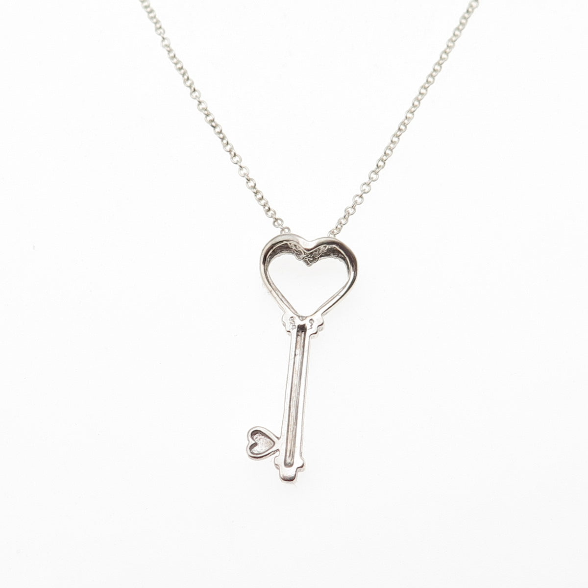 Charles Winston Sterling Silver Real Diamond Heart Key Cable Chain Necklace 18"