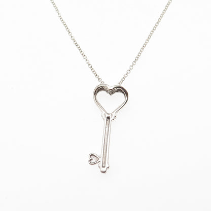 Charles Winston Sterling Silver Real Diamond Heart Key Cable Chain Necklace 18"