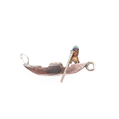925 Sterling Silver Antique Art Deco Venetian Gondola 3D Charm Pendant