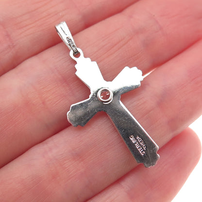 Theda 925 Sterling Silver Vintage Real White Topaz Cross Charm Pendant