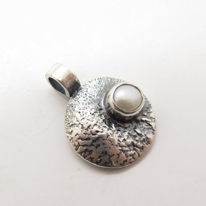 DEN 950 Silver Vintage Real Pearl Textured Pendant