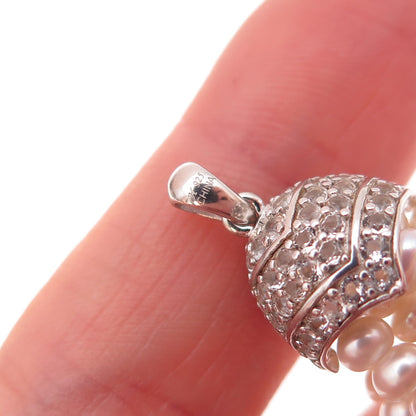 925 Sterling Silver Real Pearl & White Topaz Tassel Charm Pendant