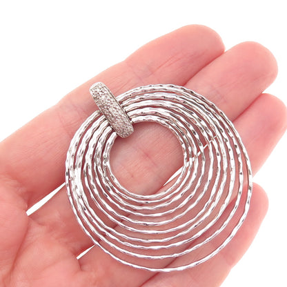 925 Sterling Silver Real Diamond Modernist 10 Interlocked Circle Pendant