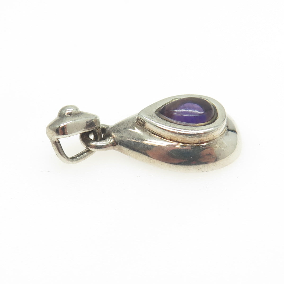 925 Sterling Silver Vintage Real Amethyst Teardrop Pendant