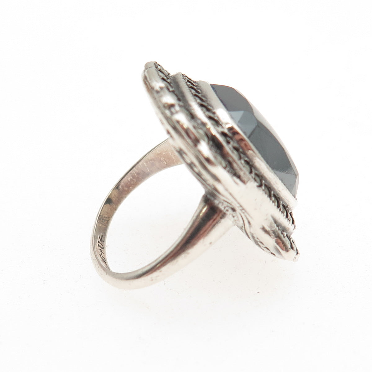 UNCAS 925 Sterling Silver Antique Art Deco Real Hematite Marcasite Ring Size 3.5