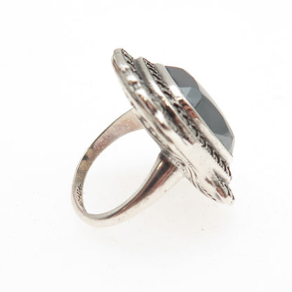 UNCAS 925 Sterling Silver Antique Art Deco Real Hematite Marcasite Ring Size 3.5