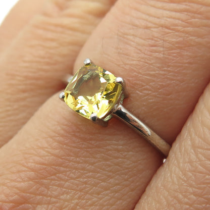 DAZZLERS 925 Sterling Silver Real Cushion-Cut Citrine Ring Size 6.75