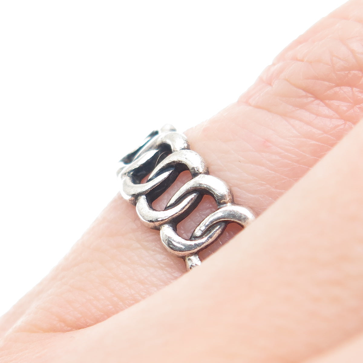 925 Sterling Silver Vintage Curb Chain Band Oxidized Ring Size 6.5