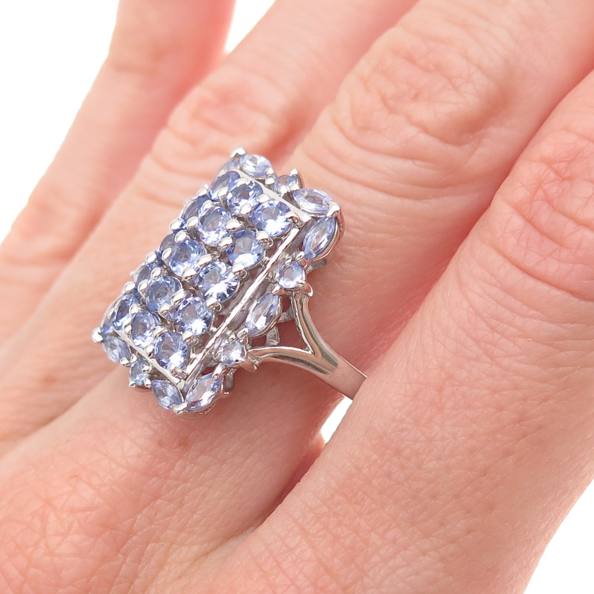 Chuck Clemency 925 Sterling Silver Real Tanzanite Cluster Ring Size 8.25