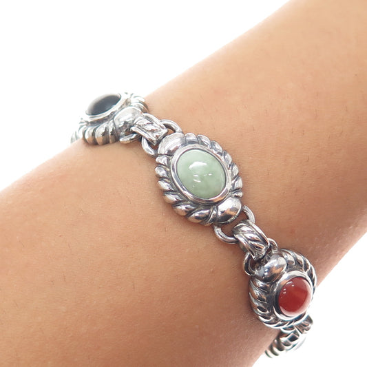 JUDITH RIPKA 925 Sterling Silver Vintage Real Multi-Color Jade Bracelet 7"