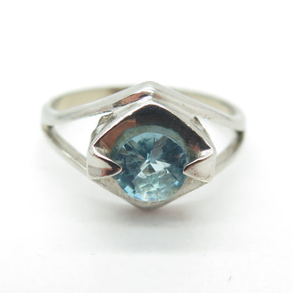 CHARLES WINSTON Sterling Silver Vintage Real Aquamarine Modernist Ring Size 8