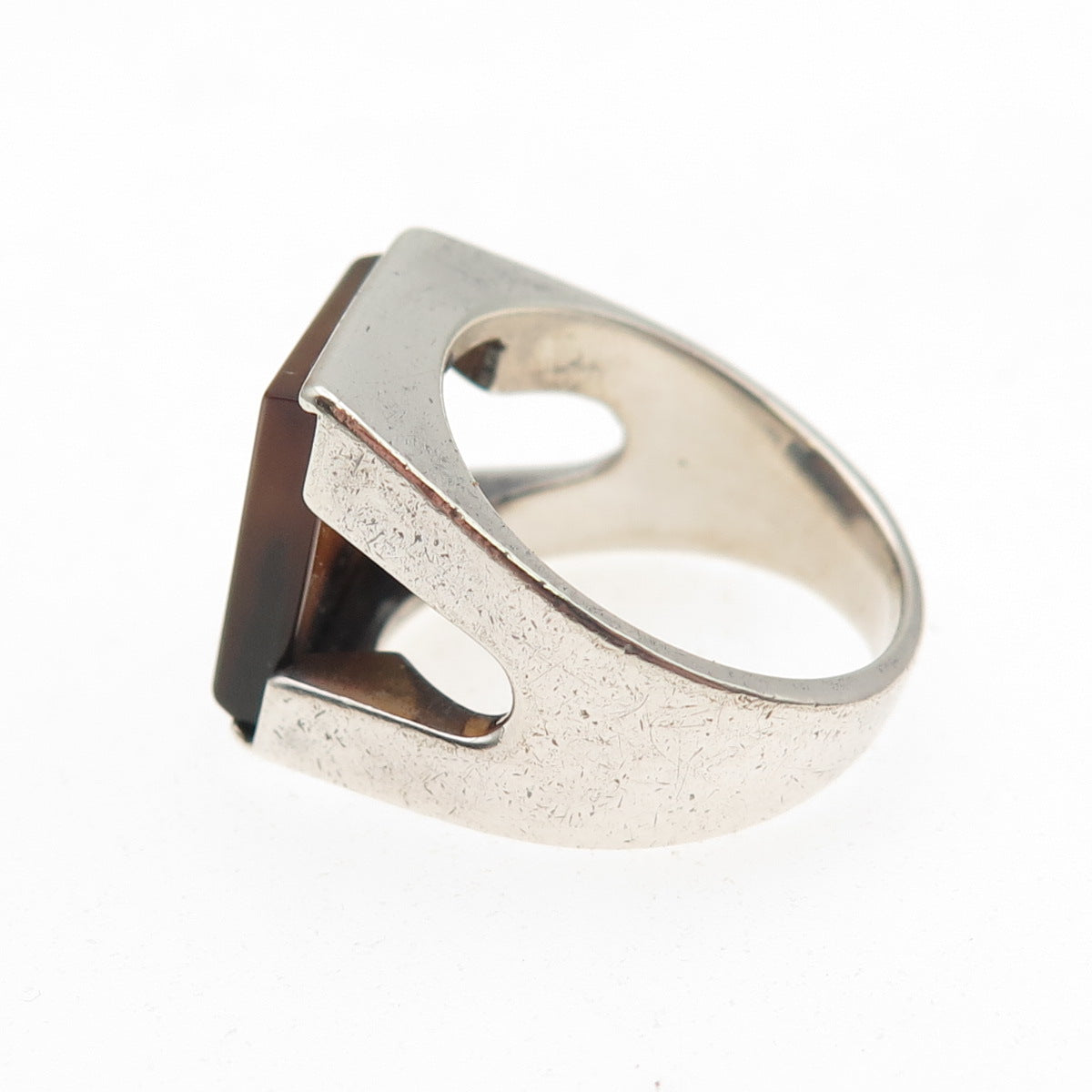 925 Sterling Silver Vintage Real Agate Modernist Ring Size 7