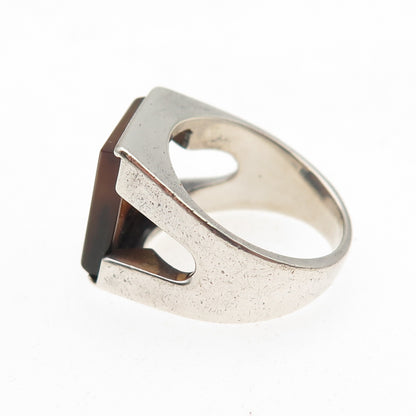 925 Sterling Silver Vintage Real Agate Modernist Ring Size 7