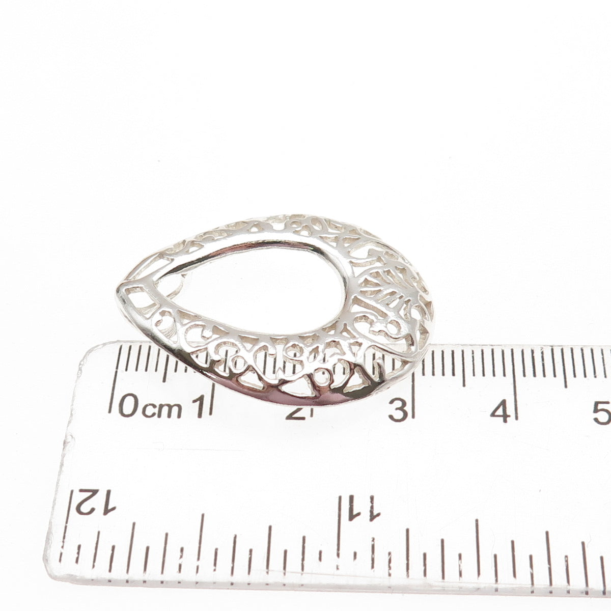 925 Sterling Silver Vintage Ornate Teardrop Slide Charm Pendant