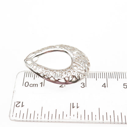 925 Sterling Silver Vintage Ornate Teardrop Slide Charm Pendant