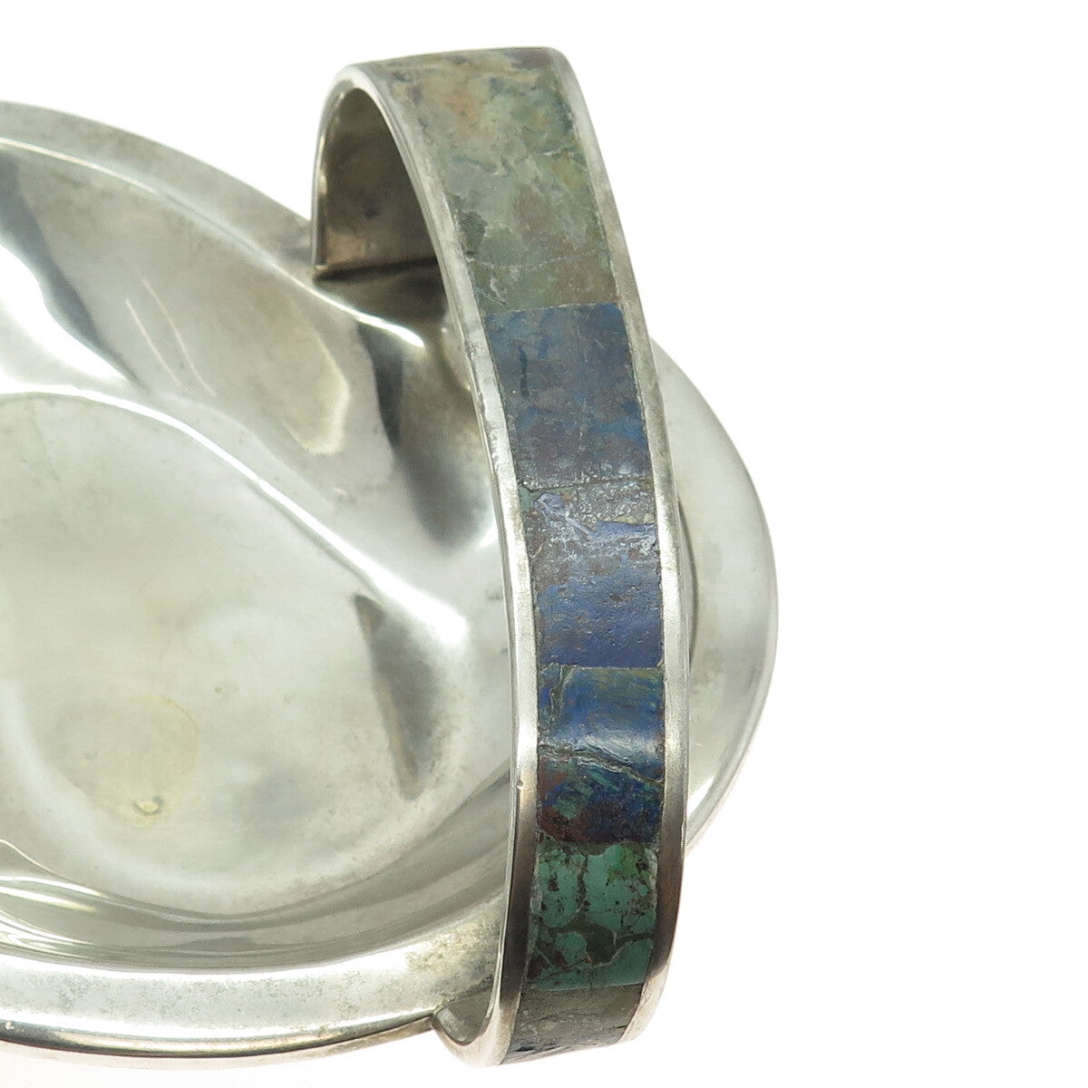 LOS CASTILLO Silver-Tone Vintage Mexico Turquoise & Azurite Modernist Plate #250
