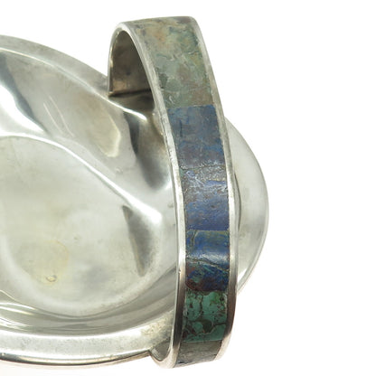 LOS CASTILLO Silver-Tone Vintage Mexico Turquoise & Azurite Modernist Plate #250