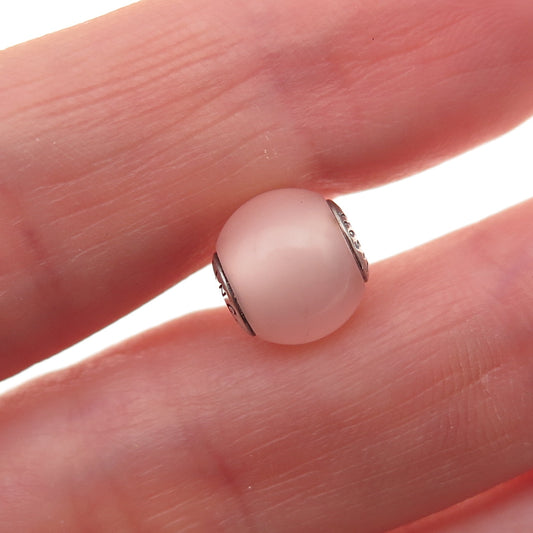 Pandora 925 Sterling Silver Real Rose Quartz Essence Caring Slide Bead Charm
