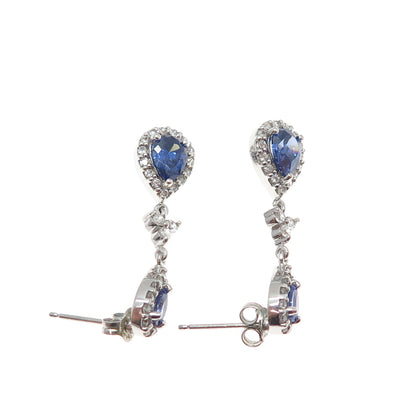 925 Sterling Silver Pear-Cut Blue & Round-Cut White C Z Dangle Earrings