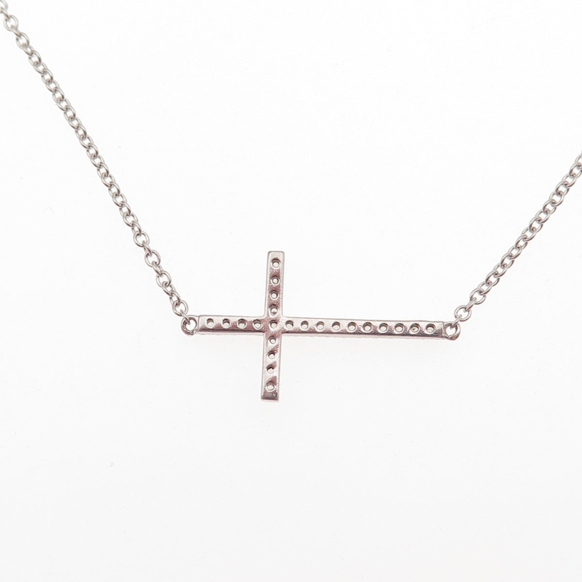 925 Sterling Silver Round-Cut C Z Cross Cable Chain Necklace 16-18"