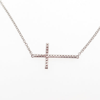 925 Sterling Silver Round-Cut C Z Cross Cable Chain Necklace 16-18"