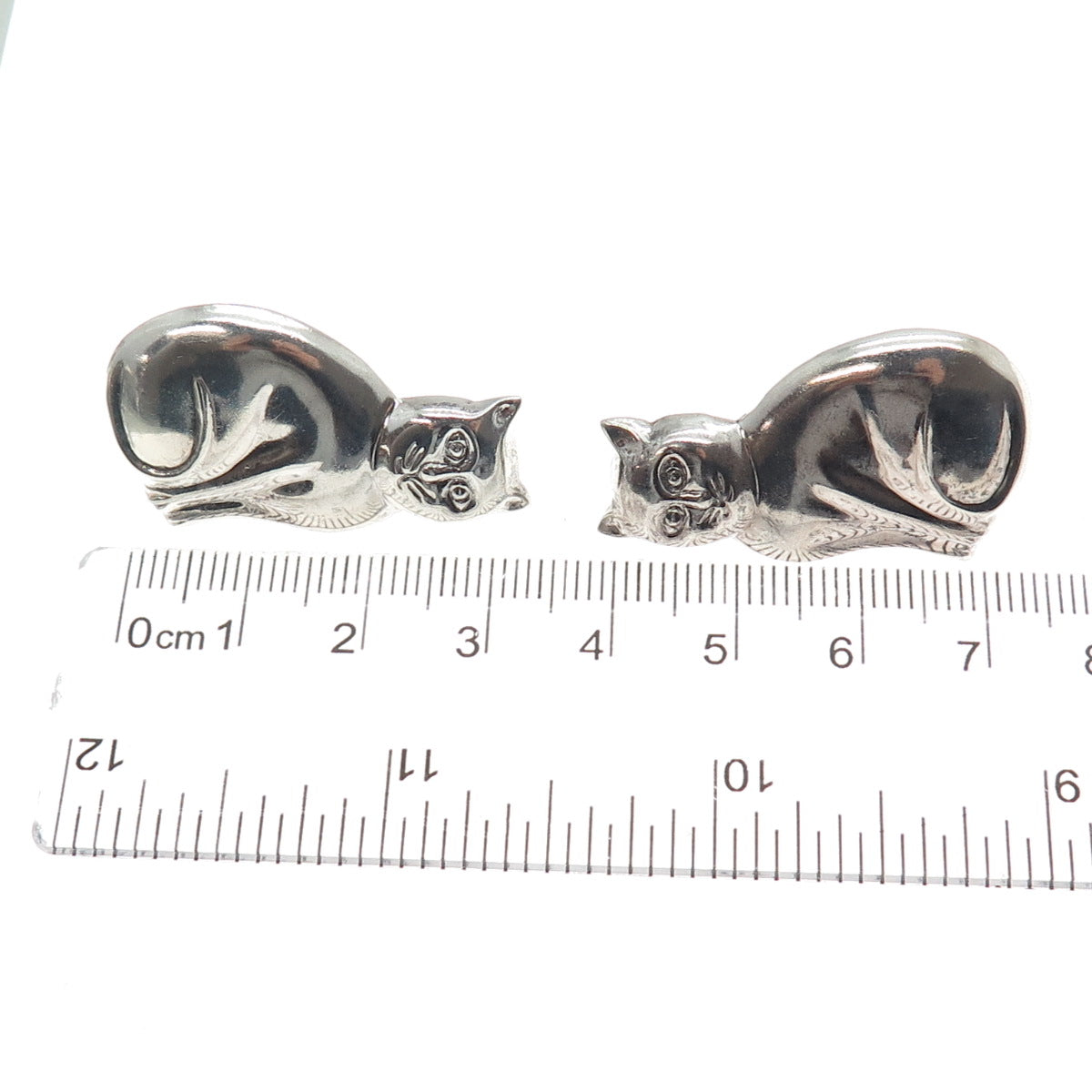 CHAPAL ZENRAY 925 Sterling Silver Vintage Cat Modernist Earrings