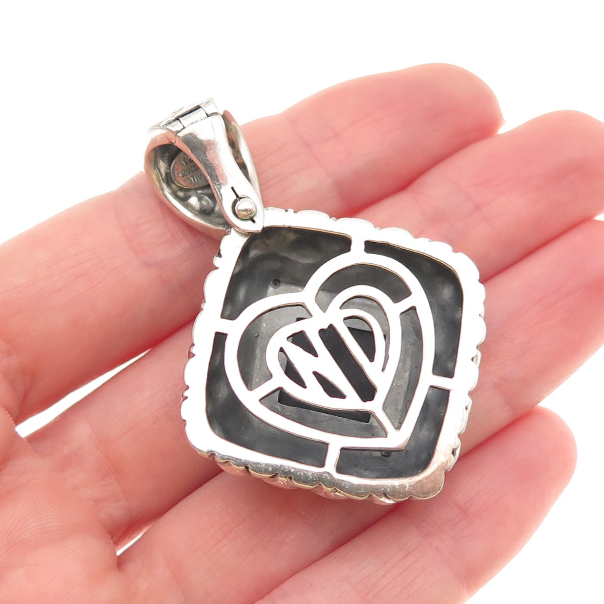 Nancy & David 925 Sterling Silver 14K Gold Vintage Real Black Spinel Pendant