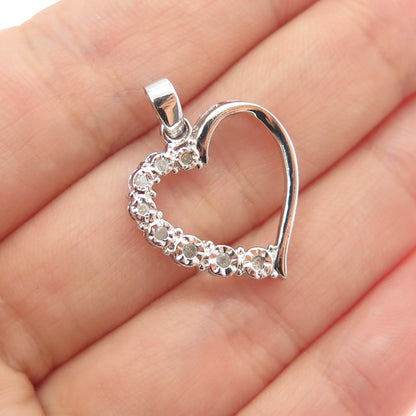 925 Sterling Silver Real Round-Cut Diamond Heart Minimalist Charm Pendant