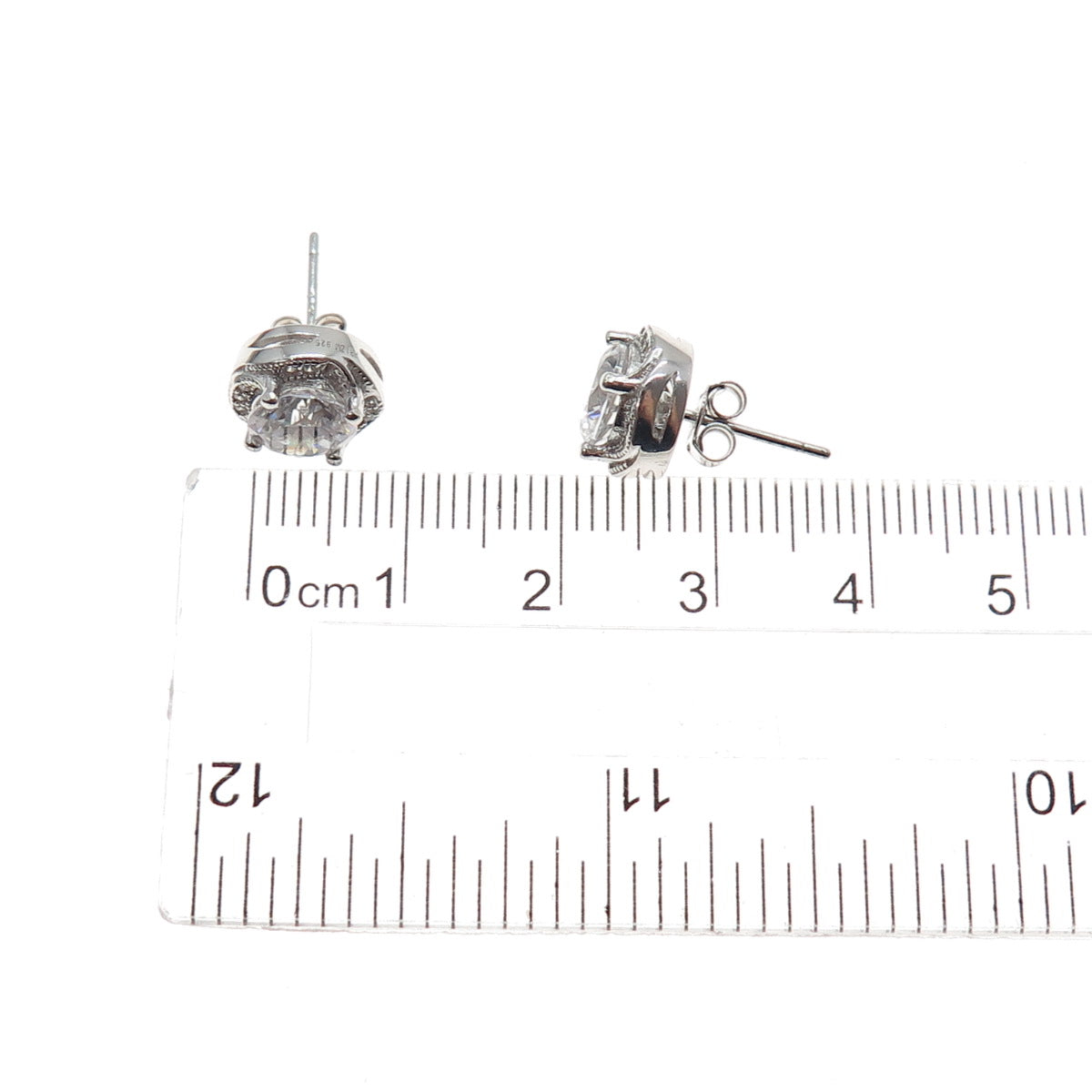 925 Sterling Silver Round-Cut C Z Stud Earrings