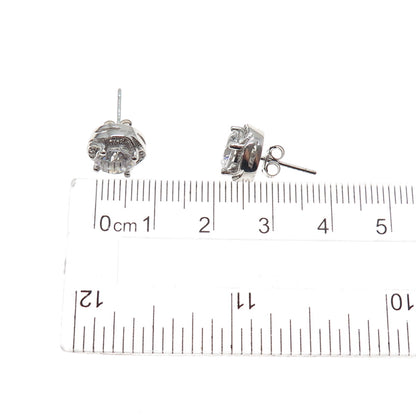 925 Sterling Silver Round-Cut C Z Stud Earrings