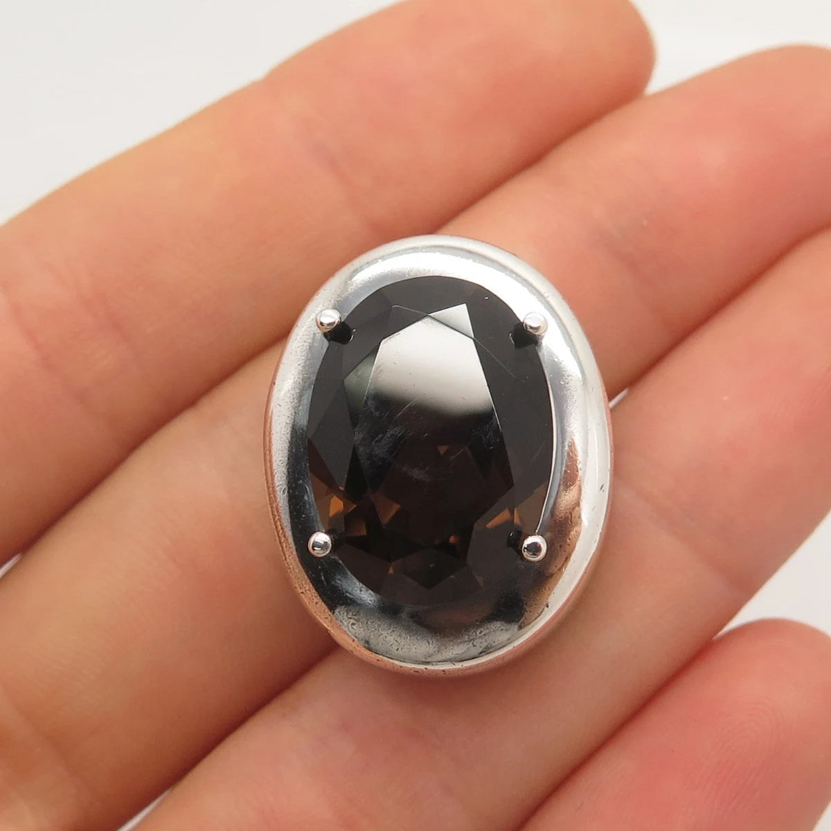 925 Sterling Silver Vintage Real Smoky Quartz Slide Pendant
