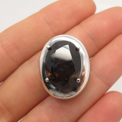 925 Sterling Silver Vintage Real Smoky Quartz Slide Pendant