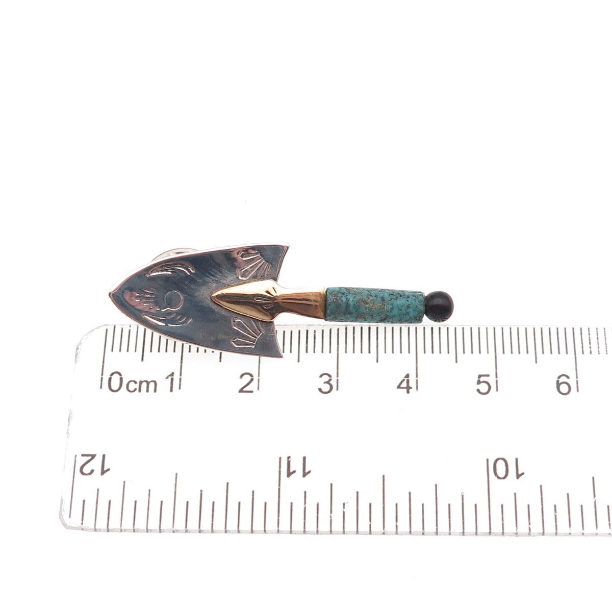 Nicholas Allen 925 Sterling 2-Tone Vintage Turquoise & Onyx Trowel Tie Tack Pin
