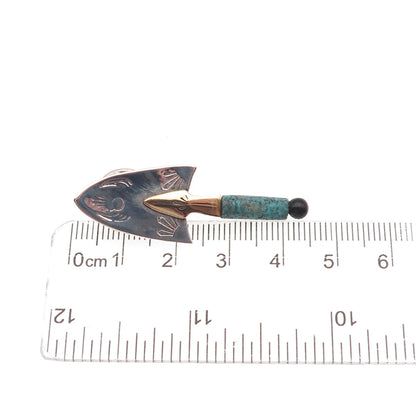 Nicholas Allen 925 Sterling 2-Tone Vintage Turquoise & Onyx Trowel Tie Tack Pin