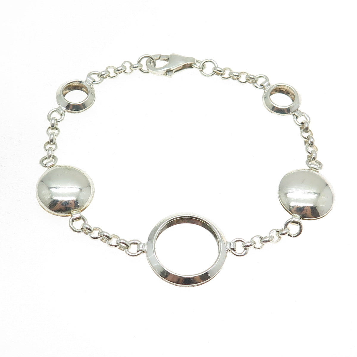 925 Sterling Silver Vintage Circle & Disc Rolo Link Bracelet 7"