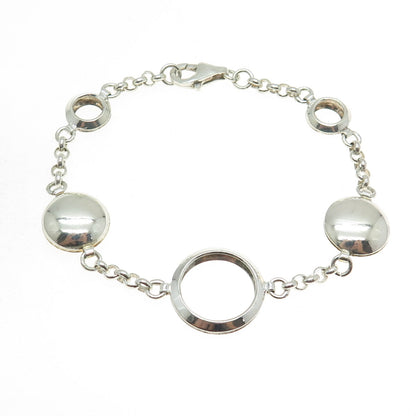 925 Sterling Silver Vintage Circle & Disc Rolo Link Bracelet 7"