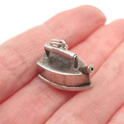 925 Sterling Silver Antique China Laundry Iron 3D Mini Charm Pendant