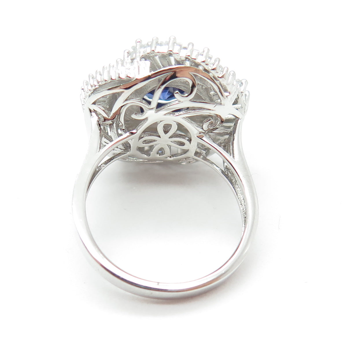 925 Sterling Silver Nano Sapphire Tapered Baguette-Cut Shaped C Z Ring Size 8.25