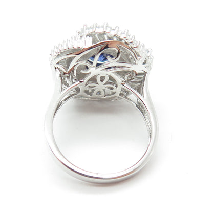 925 Sterling Silver Nano Sapphire Tapered Baguette-Cut Shaped C Z Ring Size 8.25