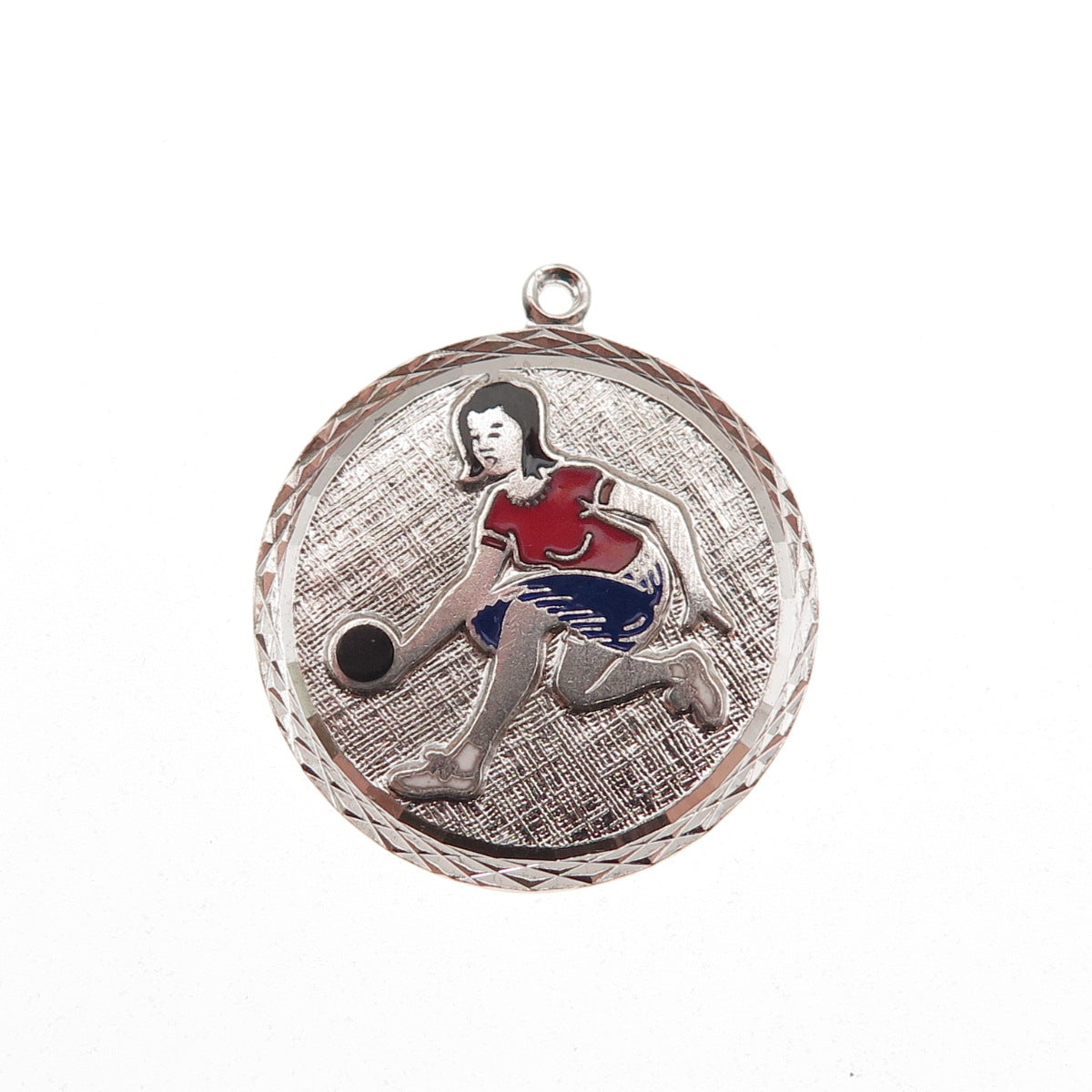 Griffith & Co. 925 Sterling Silver Vintage Enamel Female Bowling Player Pendant