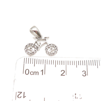925 Sterling Silver Round-Cut C Z Bicycle Mini Charm Pendant