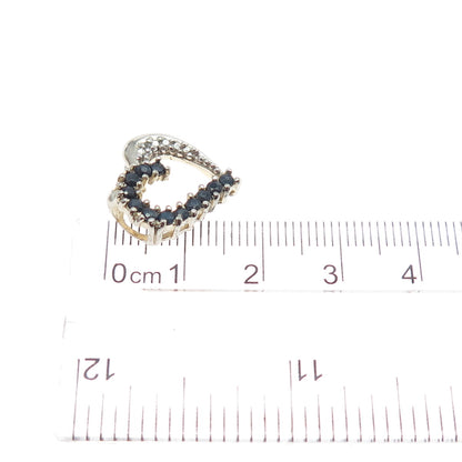 925 Sterling Silver 2-Tone Real Diamond Accent Sapphire Heart Mini Slide Pendant