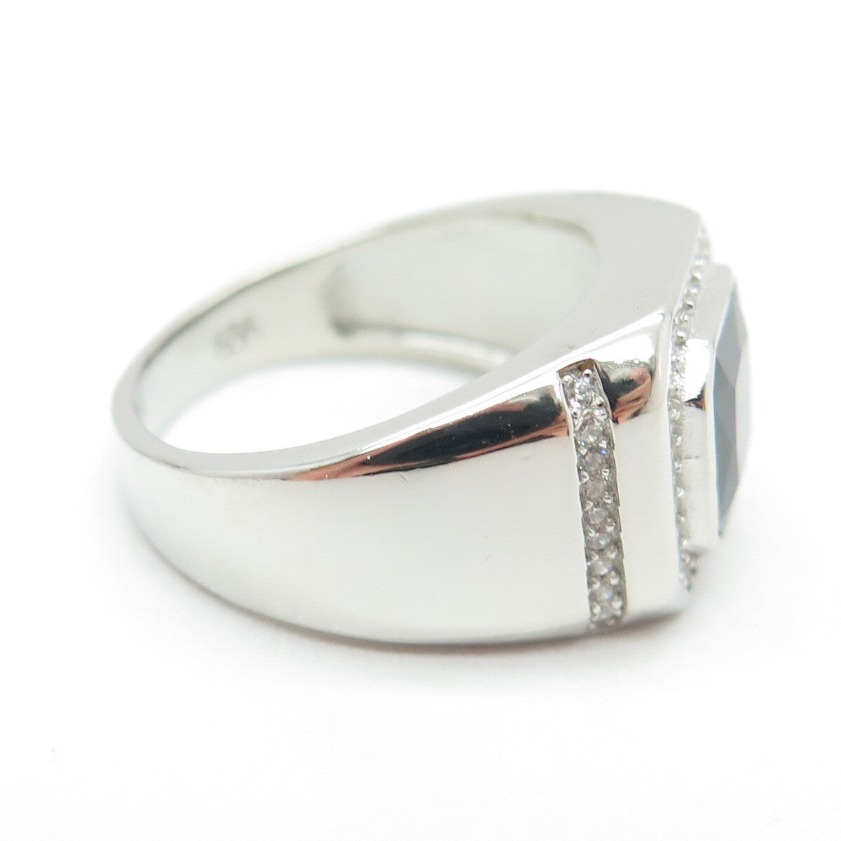 925 Sterling Silver Radiant-Cut Black & Round White C Z Ring Size 8.25