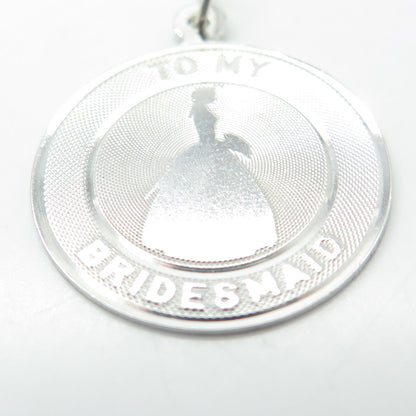 925 Sterling Silver Vintage "To My Bridesmaid" Round Pendant