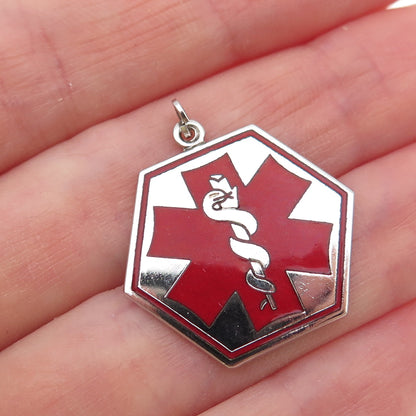 Griffith & Sons Sterling Silver Vintage Enamel Caduceus Medical Alert Pendant